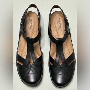 Rockport Cobb Hill Collection Penfield Tsandal Black Leather Flats 9M